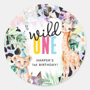 Wild ONE Safari Animals Cool 1st Birthday Classic Round Sticker
