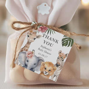 Wild One Safari Animals Cute Baby Girl Shower  Favor Tags