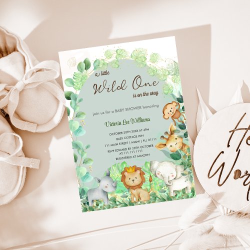 Wild One Safari Animals Cute Baby Shower Invitation