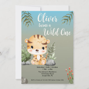 Wild One Safari Animals Cute Tiger 1st Birthday Invitation