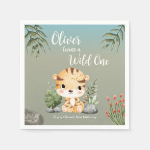 Wild One Safari Animals Cute Tiger 1st Birthday Napkins