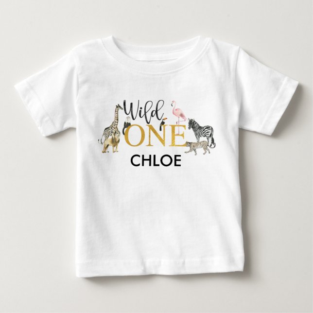 Wild One Safari Animals First Birthday Baby T-Shirt (Front)