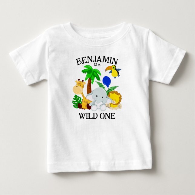 Wild One Safari Animals First Birthday Baby T-Shirt (Front)