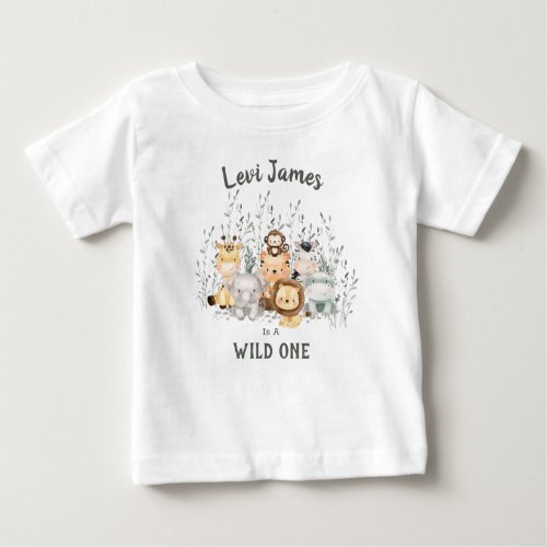 Wild One Safari Animals First Birthday Baby T_Shirt