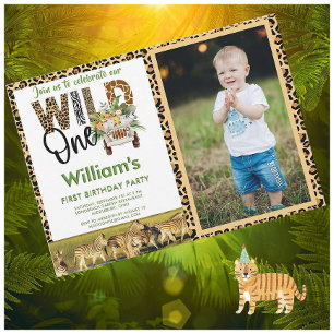 Wild One Safari Animals First Birthday Boy Invitation