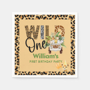 Wild One Safari Animals First Birthday Boy Napkins