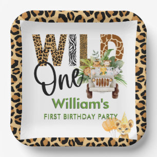Wild One Safari Animals First Birthday Boy Paper Plates