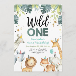 Wild One Safari Animals First Birthday Invitation