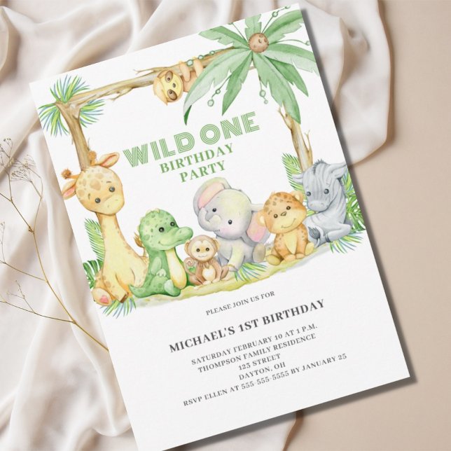 Wild One Safari Animals First Birthday Invitation (Creator Uploaded)