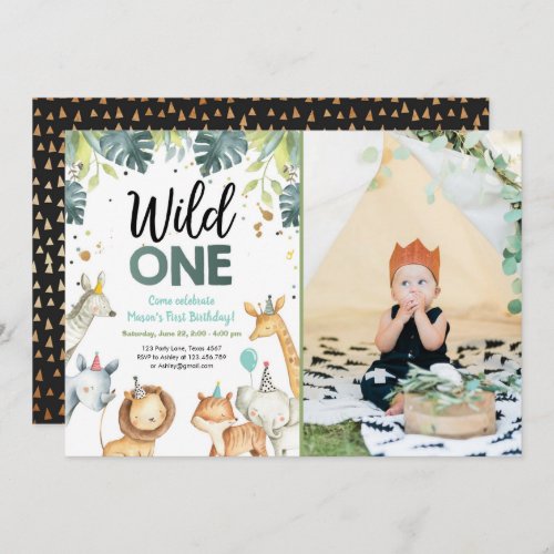 Wild One Safari Animals First Birthday Invitation