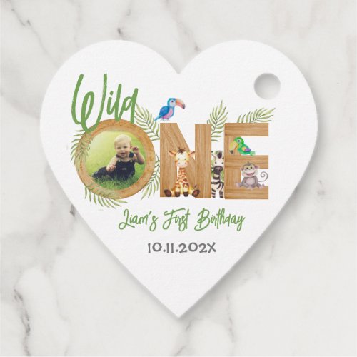 Wild One Safari Animals First Birthday Photo Wood  Favor Tags