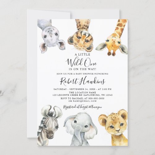 Wild One Safari Animals Gender Neutral Baby Shower Invitation