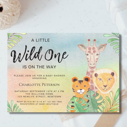 Wild One Safari Animals Gender_Neutral Baby Shower Invitation