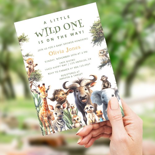 Wild One Safari Animals Gender Neutral Baby Shower Invitation