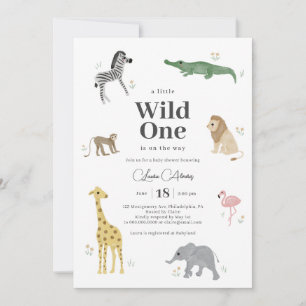 Wild One Safari Animals Gender Neutral Baby Shower Invitation