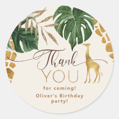 Wild one Safari animals giraffe Birthday Thank you Classic Round Sticker