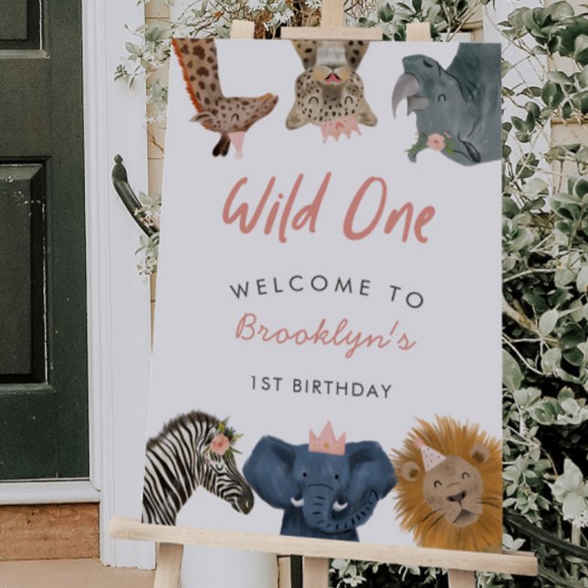Wild One Safari Animals Girl 1st Birthday Welcome Foam Board (Creator Uploaded)