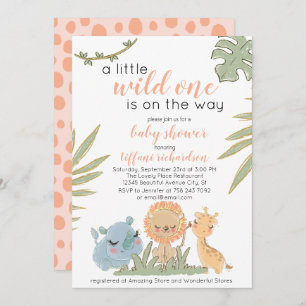 Wild One Safari Animals Girl Baby Shower Invitation