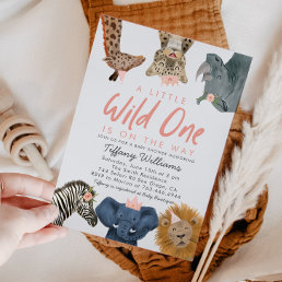 Wild One Safari Animals Girl Baby Shower Invitation