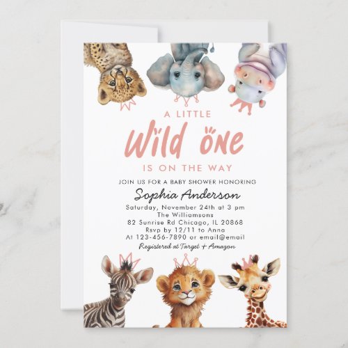 Wild One Safari Animals Girl Baby Shower Invitation