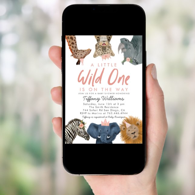 Wild One Safari Animals Girl Baby Shower Invitation (Front Digital)