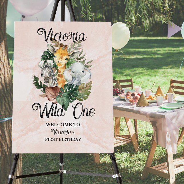 Wild One Safari Animals Girls First Birthday  Foam Board (Creator Uploaded)