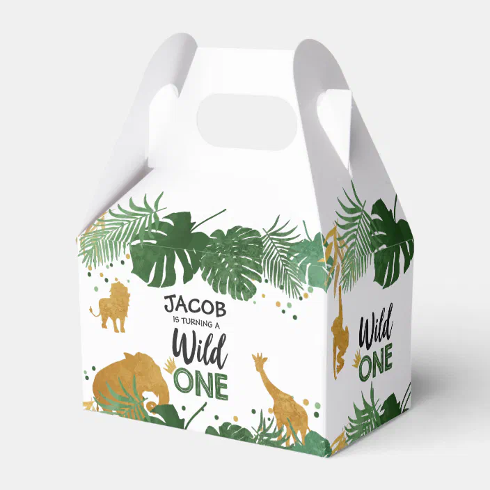 Large Gold Jungle Safari Leaf Palm Picnic Kraft Birthday Wedding Party Box Bag