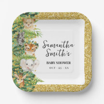 Wild One Safari Animals Gold Glitter Baby Shower P