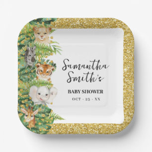 Wild One Safari Animals Gold Glitter Baby Shower P Paper Plates