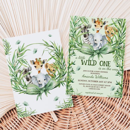  Wild One Safari Animals Greenery Baby Shower Invitation