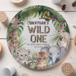 Wild one Safari animals jungle boy 1st birthday  Paper Plates<br><div class="desc">Celebrate your little one's first journey around the sun with our "Wild One Safari Animals Jungle Boy 1st Birthday Paper Plates, " perfect for adding a touch of adventure to your boy's birthday bash. Each plate is exquisitely designed with a charming ensemble of watercolor safari animals including a giraffe, lion,...</div>