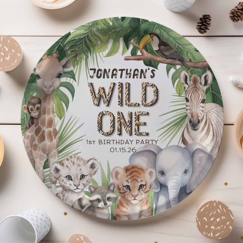 Wild one Safari animals jungle boy 1st birthday  Paper Plates