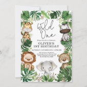 Wild One Safari Animals Jungle Greenery Birthday Invitation (Front)