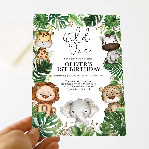 Wild One Safari Animals Jungle Greenery Birthday