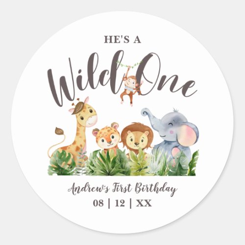 Wild One Safari Animals Kids Birthday Classic Round Sticker