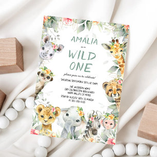 Wild One Safari Animals Kids Birthday Invitation