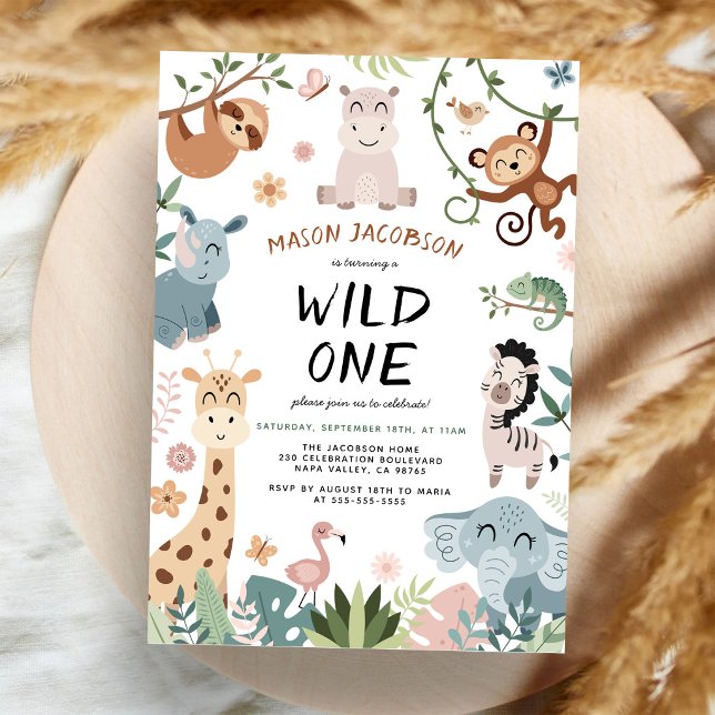 Wild One Safari Animals Kids Birthday Invitation (Creator Uploaded)