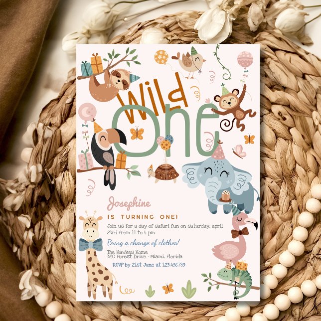 Wild one safari animals kids birthday invitation (Creator Uploaded)