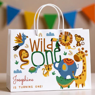 Wild one safari animals kids birthday large gift bag