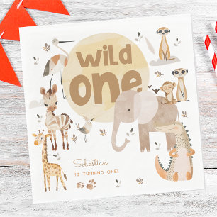 Wild one safari animals kids birthday napkins