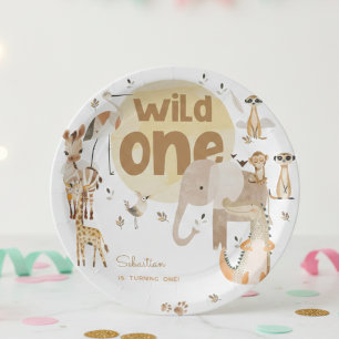Wild one safari animals kids birthday paper plates
