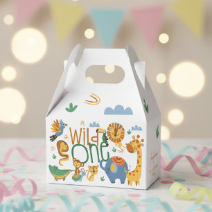 Wild one safari animals kids birthday party favor boxes