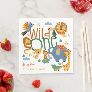 Wild one safari animals kids birthday party napkins