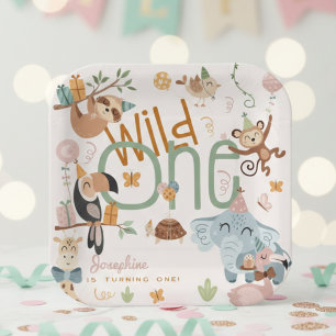 Wild one safari animals kids birthday party paper plates