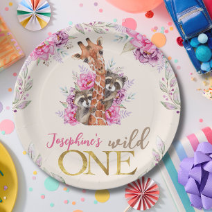 Wild one safari animals kids birthday party paper plates