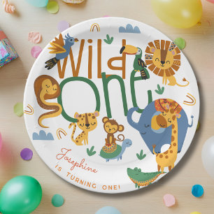 Wild one safari animals kids birthday party paper plates