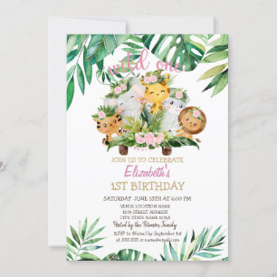 Wild One Safari Animals,Leaves 1st Birthday Invitation