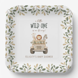 Wild One Safari Animals Neutral Baby Shower Paper Plates