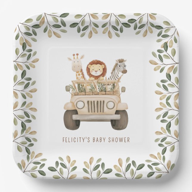 Wild One Safari Animals Neutral Baby Shower Paper Plates (Front)