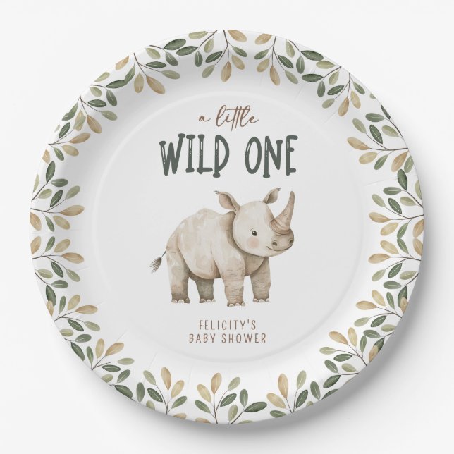 Wild One Safari Animals Neutral Baby Shower Paper Plates (Front)